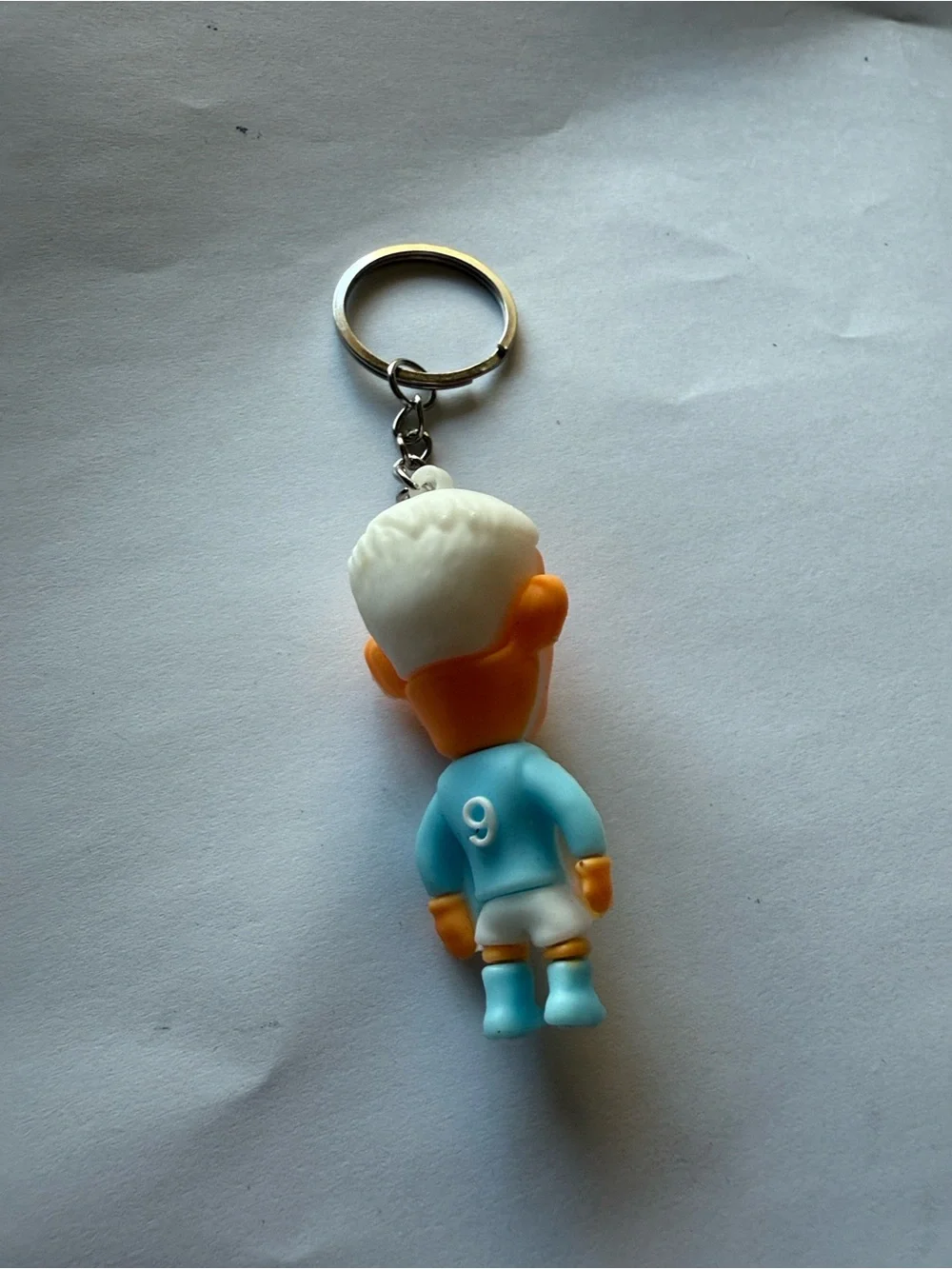 Cute Blue Soccer Player Keychain with White Hair